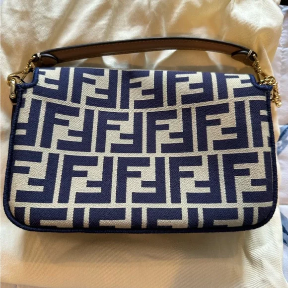 Fendi Baguette Blue and White Crossbody Bag with Iconic Monogram - Picture 3 of 12